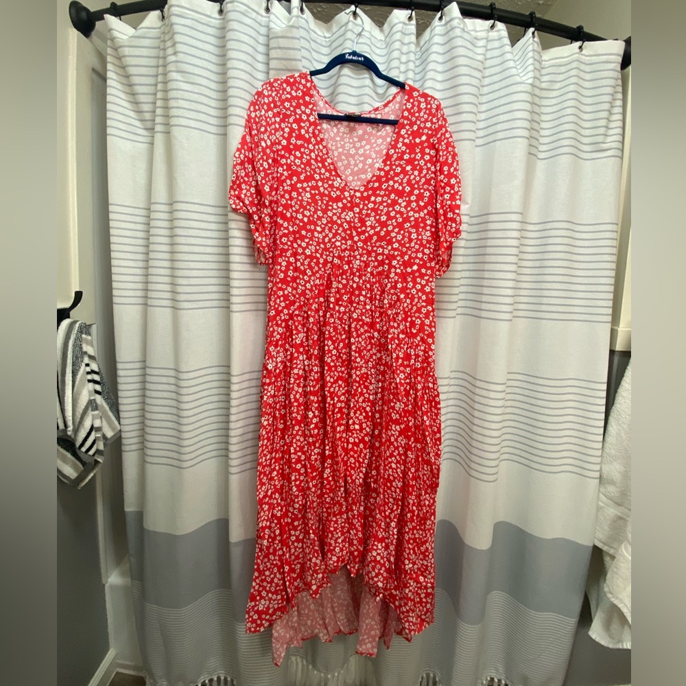 Evans Red Floral Midi Hi-Low Dress